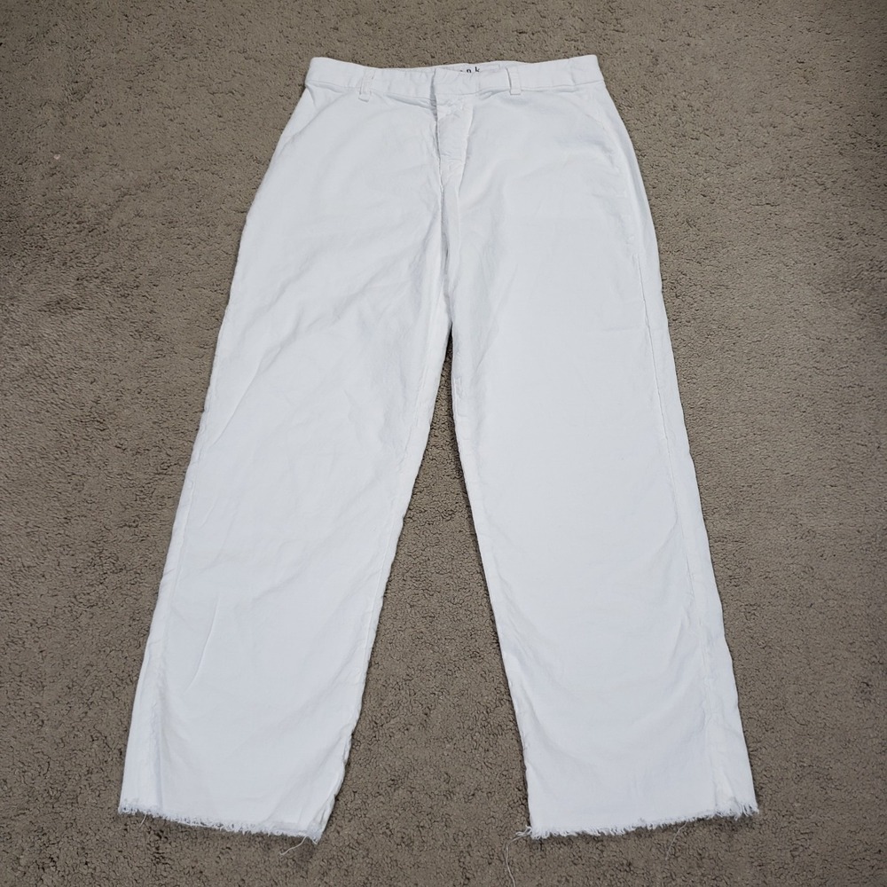 Frank & Eileen Kinsale Pants 4 White Flax Cotton Blend Crop Raw Hem Stretch